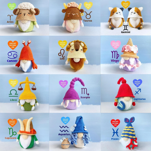 12 Zodiac Gnomes Crochet Pattern
